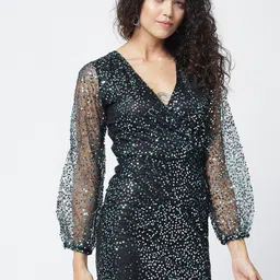 Trend Arrest Women Blue Embellished Georgette Bodycon Mini Dress-picture-29