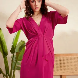 Berrylush Pink V-Neck Flared Sleeves Ruffles A-Line Mini Dress-picture-35