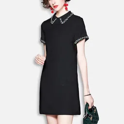 JC Collection Black Peter Pan Collar A-Line Mini Dress image 3