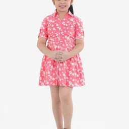 Naughty Ninos Girls Pink & White Floral Printed Fit & Flare Mini Dress image 2