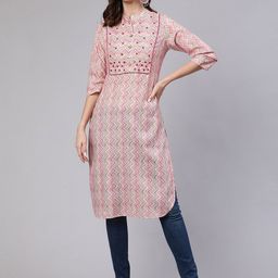 Jaipur Kurti Pink Ethnic Motifs Printed Mandarin Collar Kurta-picture-42