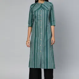 Swishchick Women Striped Thread Work Pathani Kurta-image-14