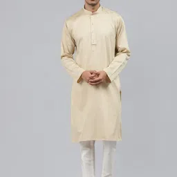 MANQ Men Beige Thread Work Pathani Kurta-picture-25