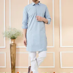 See Designs Shirt Collar Long Sleeves Cotton Pathani Kurta-picture-33