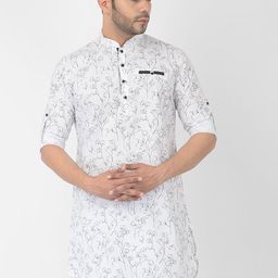 DEYANN Men White Floral Printed Pathani Kurta-picture-30