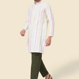 YU by Pantaloons Striped Mandarin Collar Pathani Kurta image 4