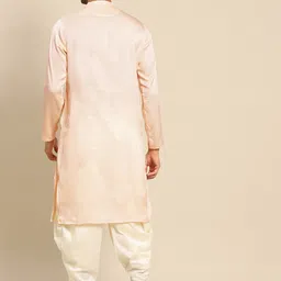 KISAH Men Peach-Coloured Thread Work Pathani Kurta image 4