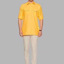 ROYAL KURTA Men Yellow Solid Pathani Kurta image 3
