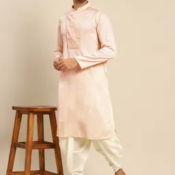 KISAH Men Peach-Coloured Thread Work Pathani Kurta image 2