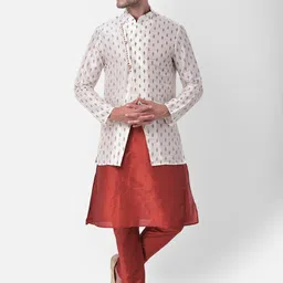 DEYANN Men Off White& Maroon Printed Sherwani Set-picture-36