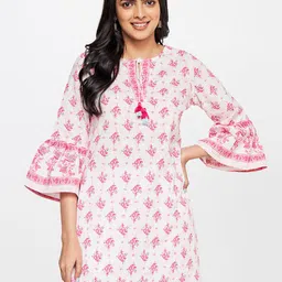Global Desi Floral Printed Bell Sleeves Pure Cotton Kurti-image-43