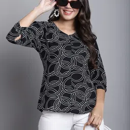 Cantabil V- Neck Geometric Printed Regular Top image 5