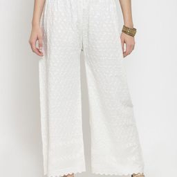 Clora Creation Women Off White Floral Embroidered Knitted Palazzos-picture-28
