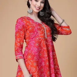 God Bless Bandhani Printed V-Neck Gotta Patti A-Line Kurti image 4