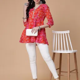 God Bless Bandhani Printed V-Neck Gotta Patti A-Line Kurti image 2