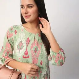 R&B Ethnic Motifs Print Puff Sleeve Drop-Waist Dress image 1