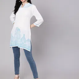 AKS Mandarin Collar Ethnic Motif Printed Kurti image 5