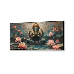 nestroots Black Canvas Framed Serene Ganehsa on Nature Harmony Wall Painting image 3