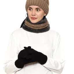 Gajraj Unisex Beige Acrylic Beanie, Neck Warmer Scarf and Gloves Set (3 Piece)-picture-46