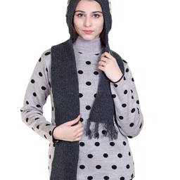 Gajraj Self Design Woolen Beanie With Attached Muffler image 4