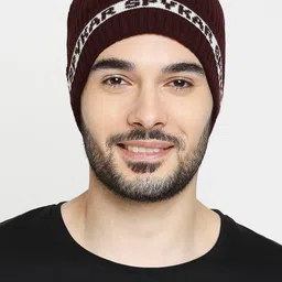 SPYKAR Men Maroon & White Printed Cotton Beanie image 3