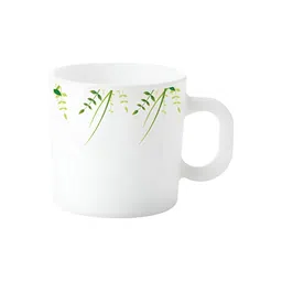 Larah by BOROSIL White & Green Printed Opalware Glossy Cups 100 ml image 2
