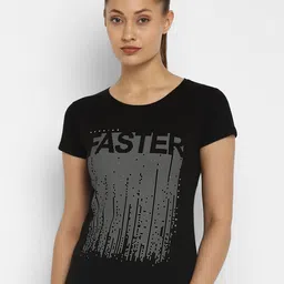 appulse Women Black Typography 2 Printed Slim Fit Cotton Running T-shirts image 4