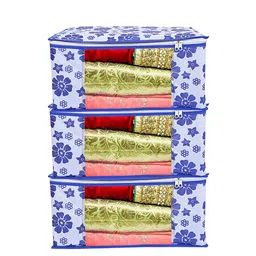 Home Fresh Blue 3 Pieces Floral Printed Canvas Multi Utility Organisers-picture-19