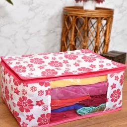 Home Fresh White & Pink Printed Saree Organiser image 5