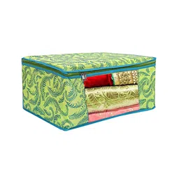 Home Fresh Green & Blue Printed Canvas Saree Organiser image 3