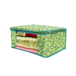 Home Fresh Green & Blue Printed Canvas Saree Organiser image 2