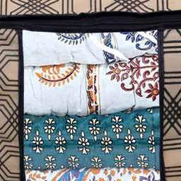 Kuber Industries 2 Pcs Beige & Black Honeycomb Design Foldable Underbed Organizers-picture-19