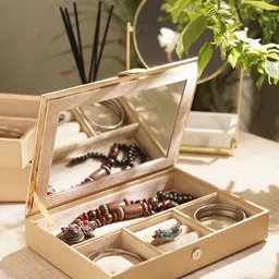 Pure Home and Living Gold Toned Faux Leather Jewellery Box-image-38