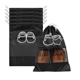 kuber industries Kuber Industries6-Pcs Black & White Drawstring Shoe Bags image 1