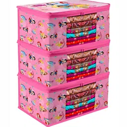 Kuber Industries Pink & Blue 3 Pieces Printed Reusable Multi-Utility Organisers-image-32