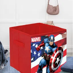 Kuber Industries Red & Blue Printed Marvel Captain America Foldable Storage Box With Handle-image-43