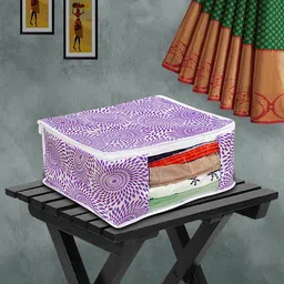 prettykrafts Set Of 6 Purple Printed Saree Organizers With Transparent Window image 5
