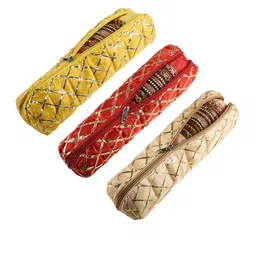Kuber Industries Yellow & Red 3 Pieces Self-Design Polyester Bangle Organisers-picture-17
