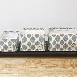 HOUSE OF QUIRK White & Green 3 Pieces Printed Cotton Linen Drawer Organisers-image-61