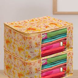 Kuber Industries 4 Pcs Yellow Printed Non-Woven Saree Organisers-picture-35