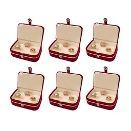atorakushon Set of 6 Red & Gold Toned Solid Velvet Jewllery Organiser image 2
