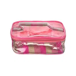 Kuber Industries Pink 3 Pieces Vanity & Cosmetic Pouch Set with Handle image 3