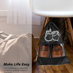 kuber industries Kuber Industries6-Pcs Black & White Drawstring Shoe Bags image 4