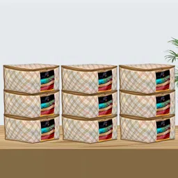 Kuber Industries 9-Pcs Beige Checked Saree Organizers With Zip image 3