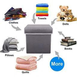 Kuber Industries Grey 2 Pieces Foldable Organiser Cum Storage Stool Box image 3