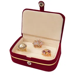 atorakushon Set of 6 Red & Gold Toned Solid Velvet Jewllery Organiser image 3