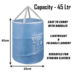 Kuber Industries Blue & white Printed Jute Foldable Laundry Bag image 2