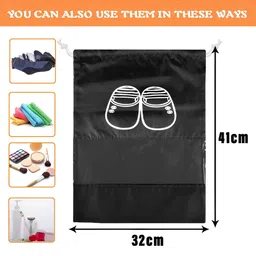 kuber industries Kuber Industries6-Pcs Black & White Drawstring Shoe Bags image 2