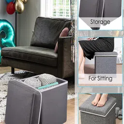 Kuber Industries Grey 2 Pieces Foldable Organiser Cum Storage Stool Box image 5