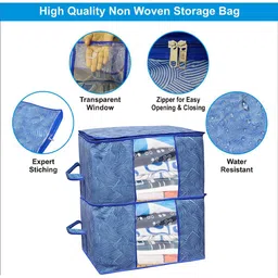 Kuber Industries Blue 3 Pieces Printed Foldable Non-Woven Multi-Utility Organisers image 3